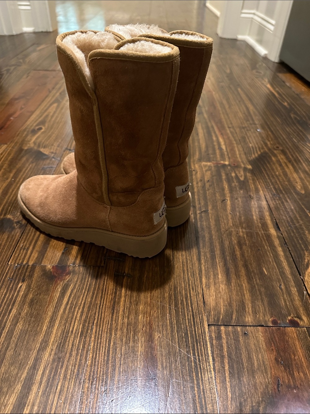 UGG Tall Sheepskin-Lined Boots in Chestnut Suede